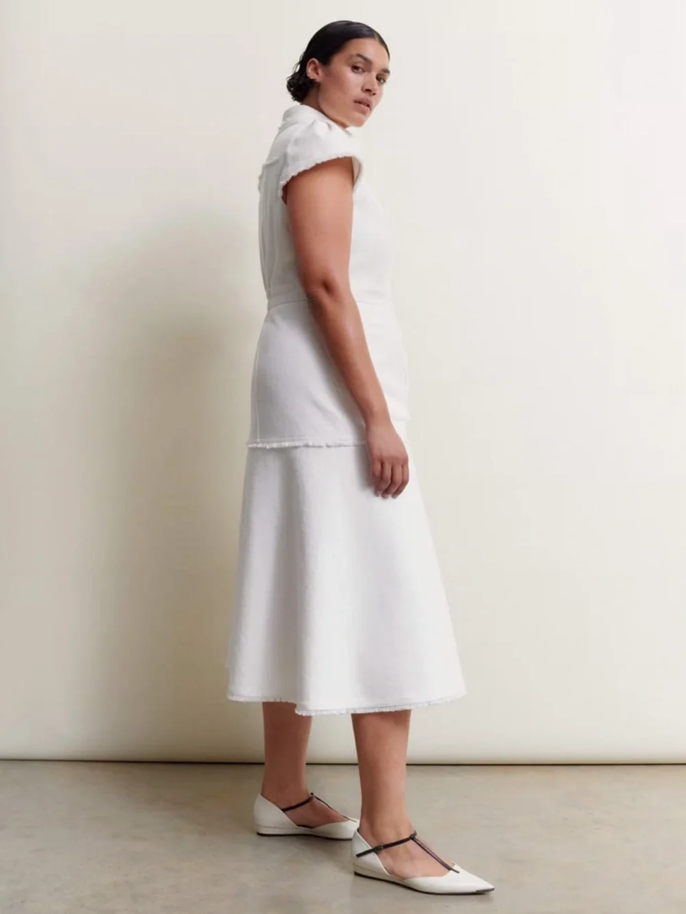 ME+EM Cotton-Blend Fringed Midi Dress White Size US 4 - Picture 13 of 14